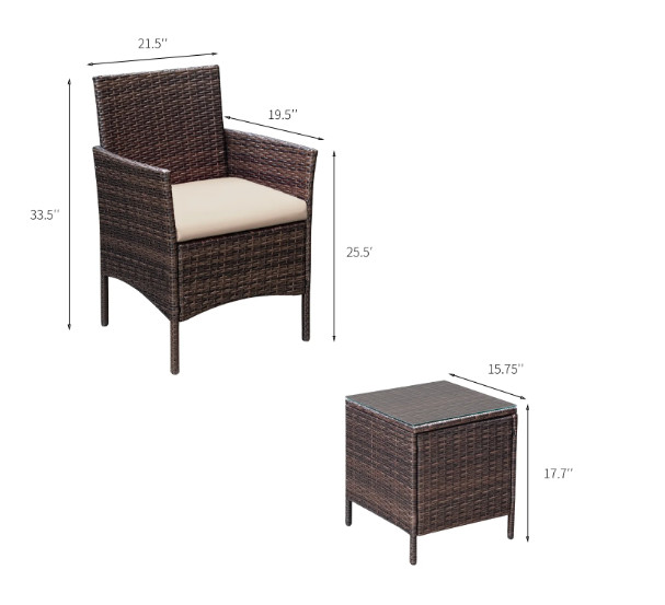Devoko 3pc Outdoor Patio Conversation Set Wicker Bistro Chairs Beige