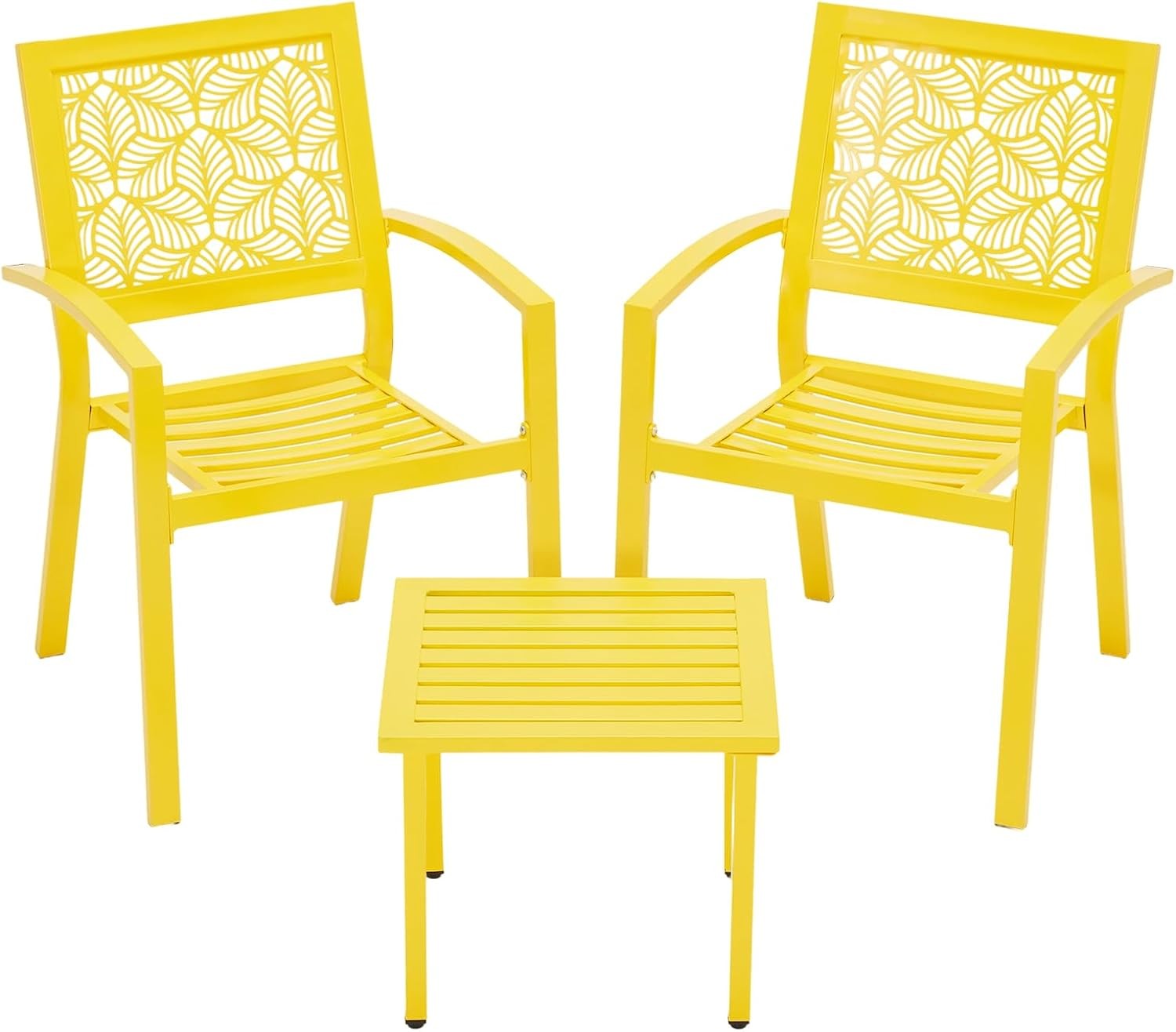 3 Piece Patio Bistro Set, Outdoor Steel Furniture Set, Stackable Modern