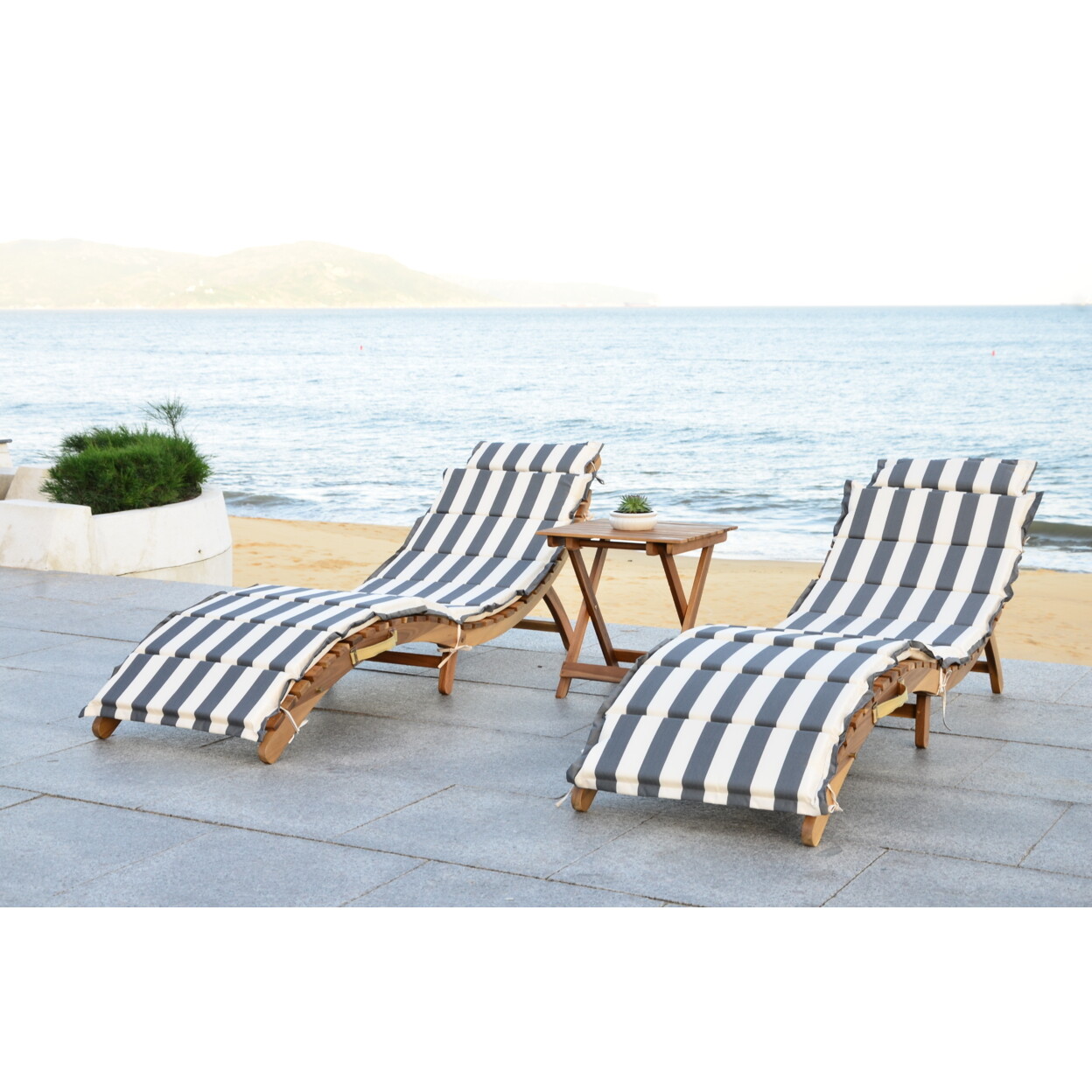 SAFAVIEH Outdoor Collection Pacifica 3-Piece Lounge Set | Natural/Grey/White |