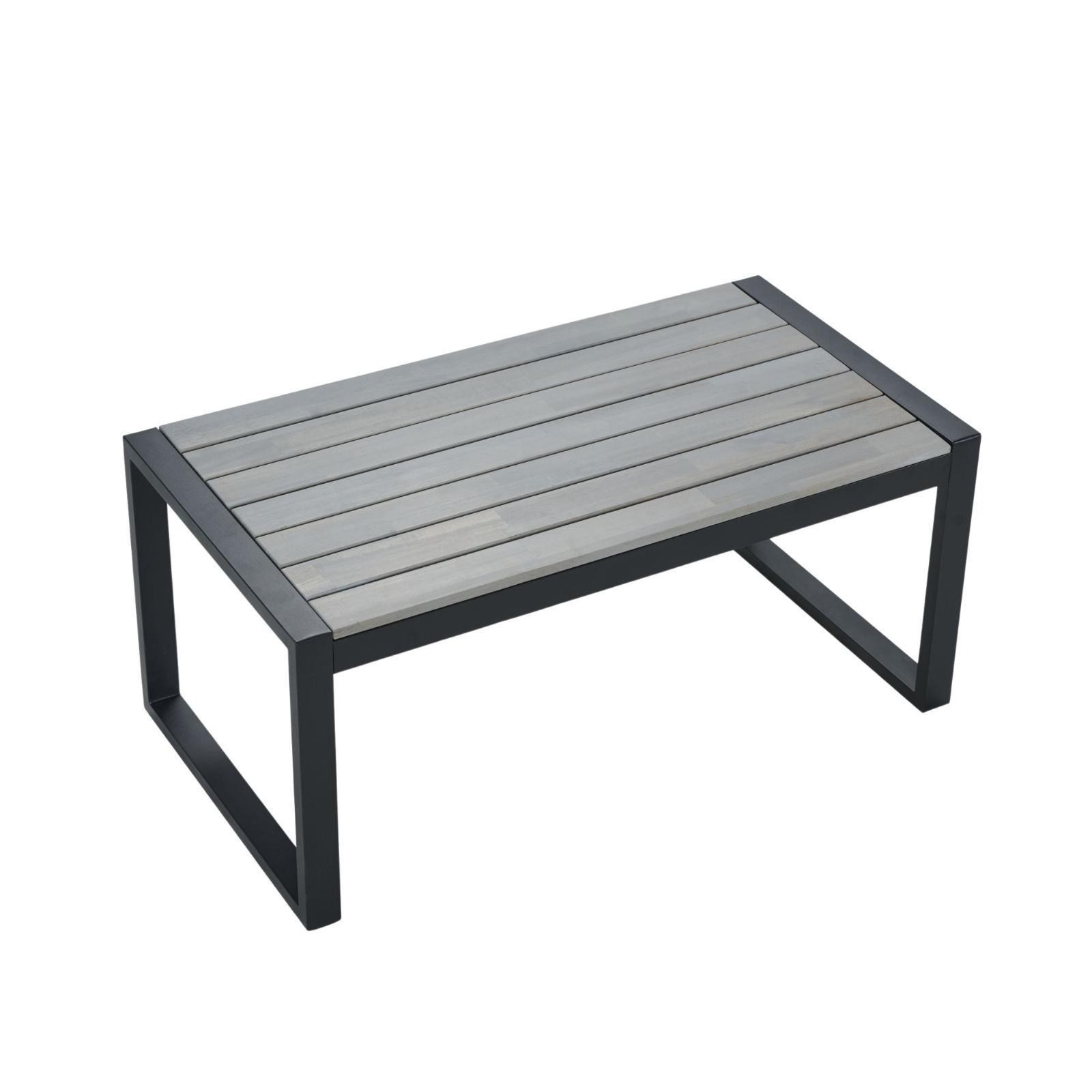 Modern 4-Piece Outdoor Patio Furniture Set with Acacia Wood Table Top & Blue