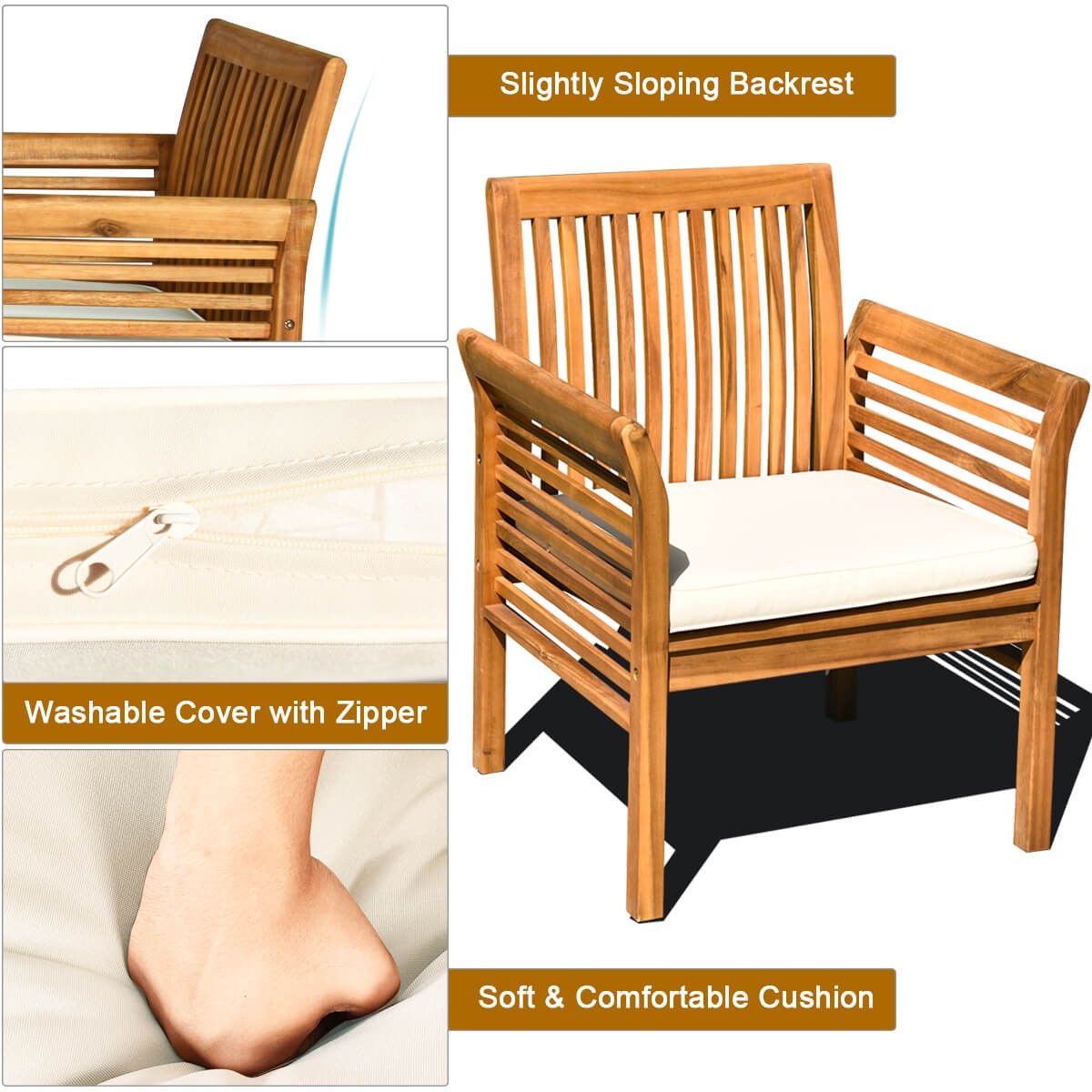 8 Piece Outdoor Acacia Wood Sofa Set w/ Teak Wood Oil Water Resistant Cushions