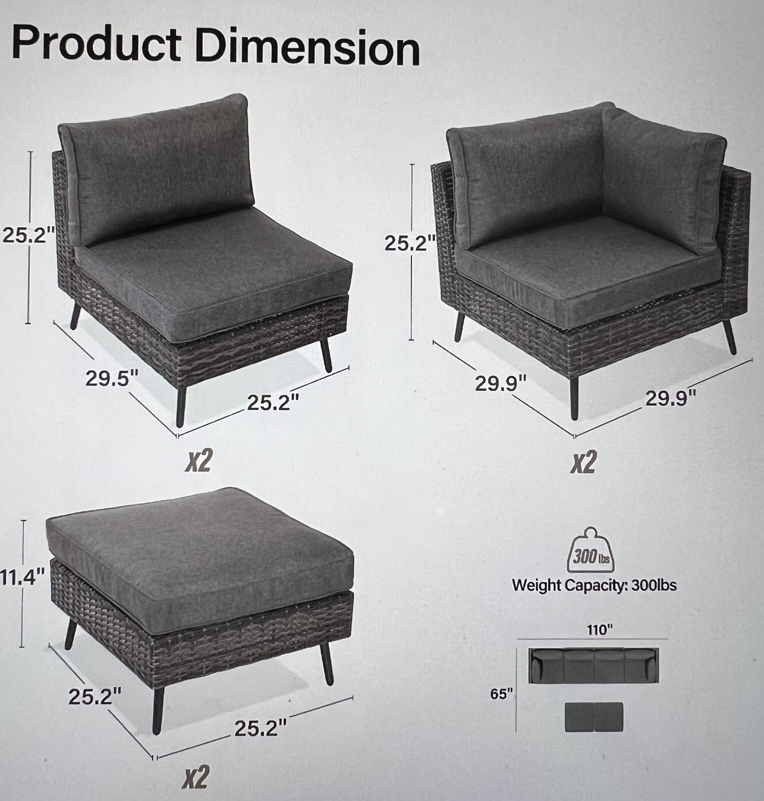 LAUSAINT HOME 6 Pieces Patio Conversation Set, Outdoor Sectional Wicker Sofa PE