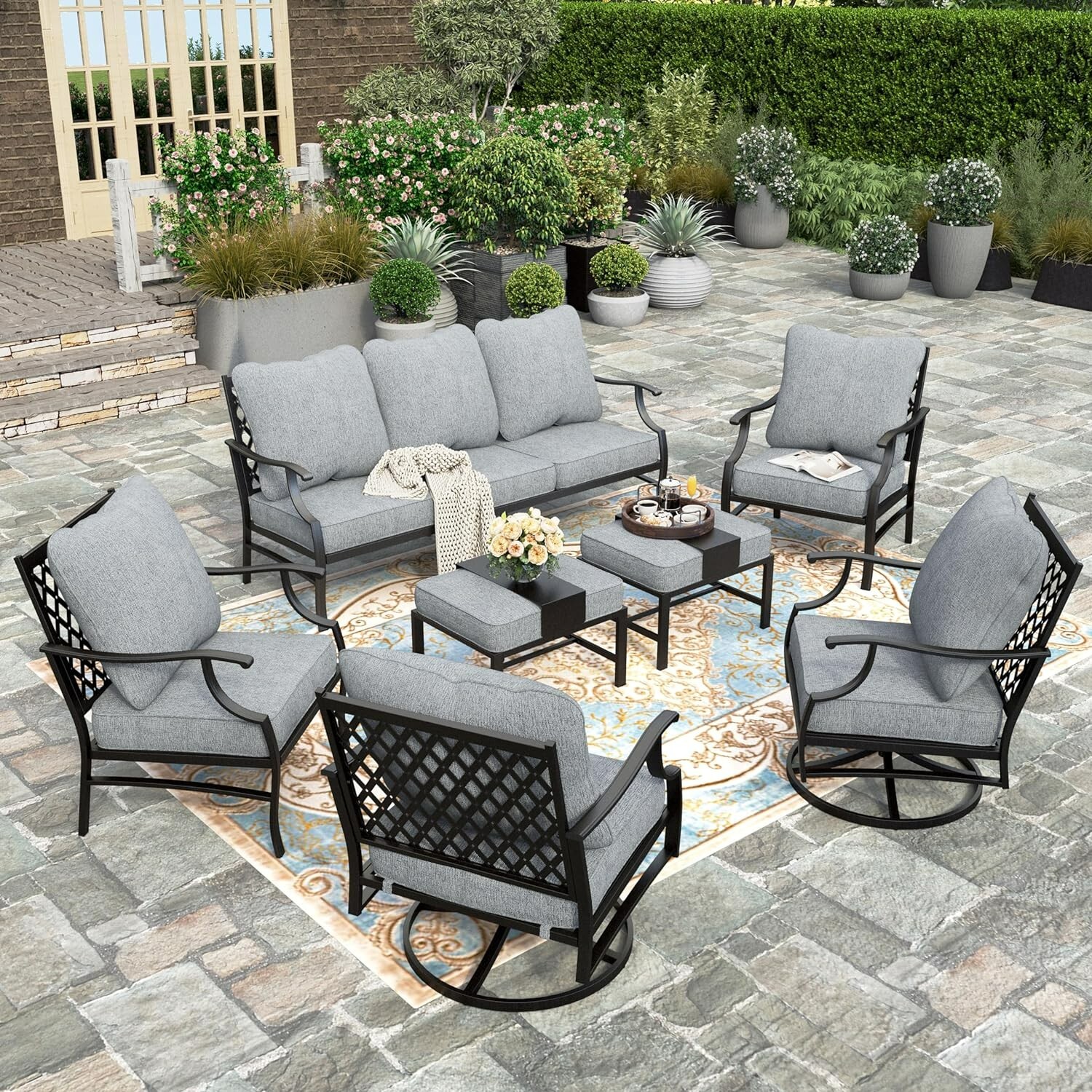 7Piece Patio Furniture Set 9 Seat Outdoor Conversation Set for Lawn Garden,Gray