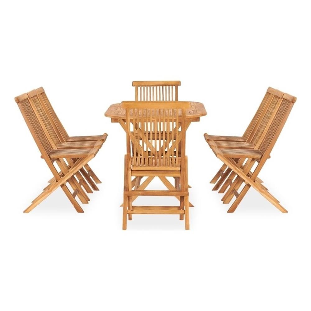Bowery Hill Smooth Sanded Teak HardWood Outdoor Dining Set in Natural Teak