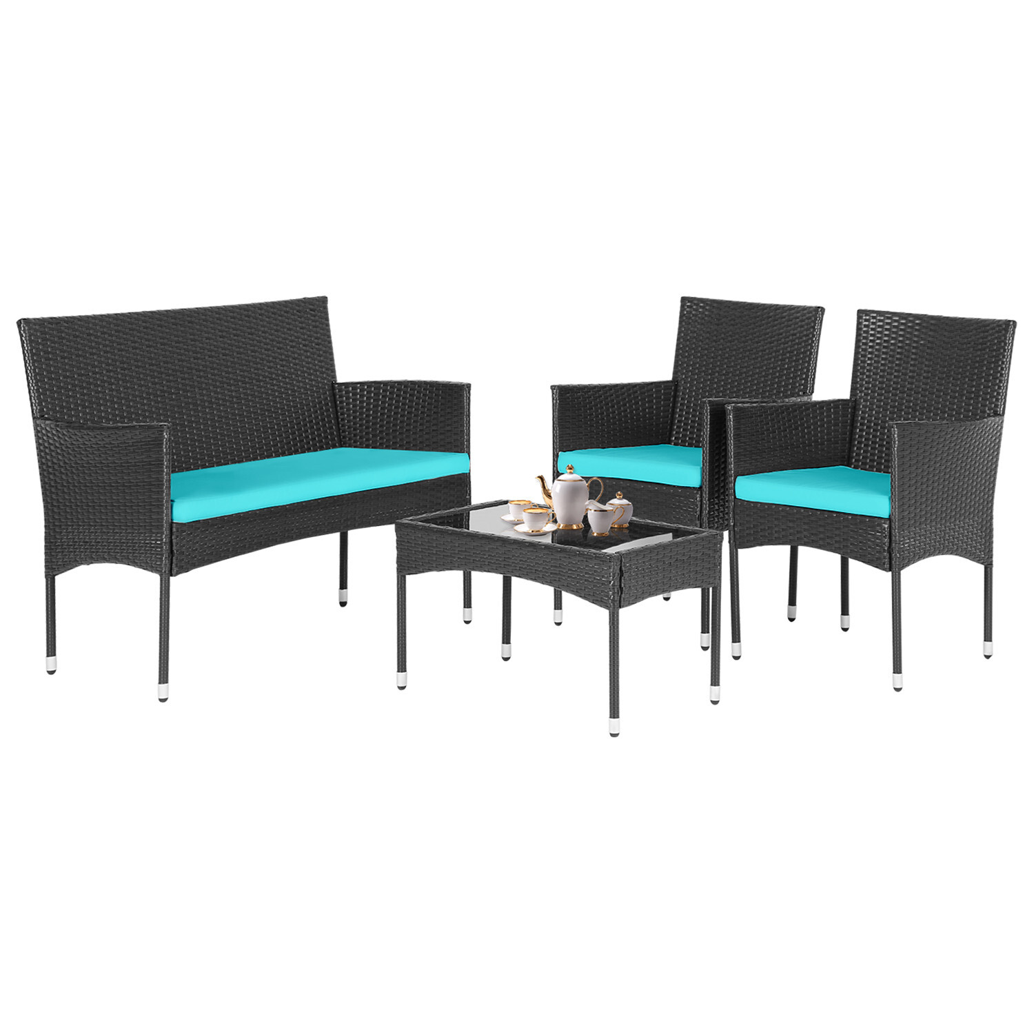 4 Pieces Patio Furniture Set Rattan Outside Furniture Wicker Sofa Garden Sets