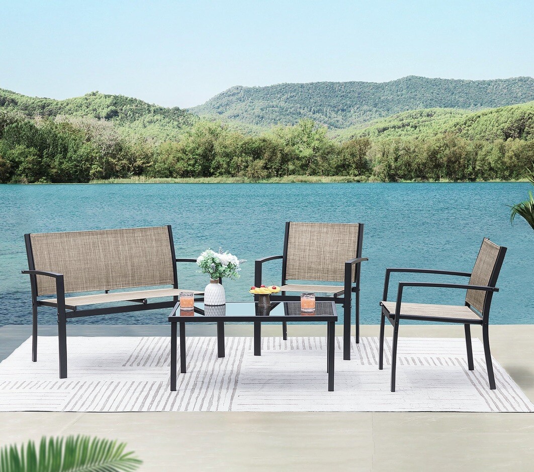 Beige Devoko 4-Piece Patio Furniture Set: Stylish Outdoor Garden Conversation Se