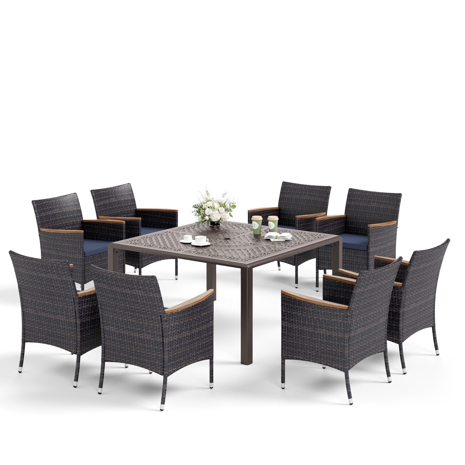 9 Piece Patio Dining Set Outdoor Table and Chairs Aluminum for Garden Backyard