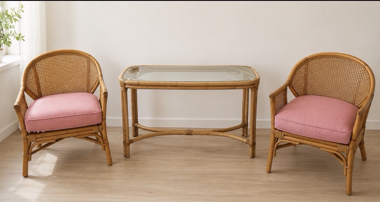 Rattan And Bamboo Table And Chairs