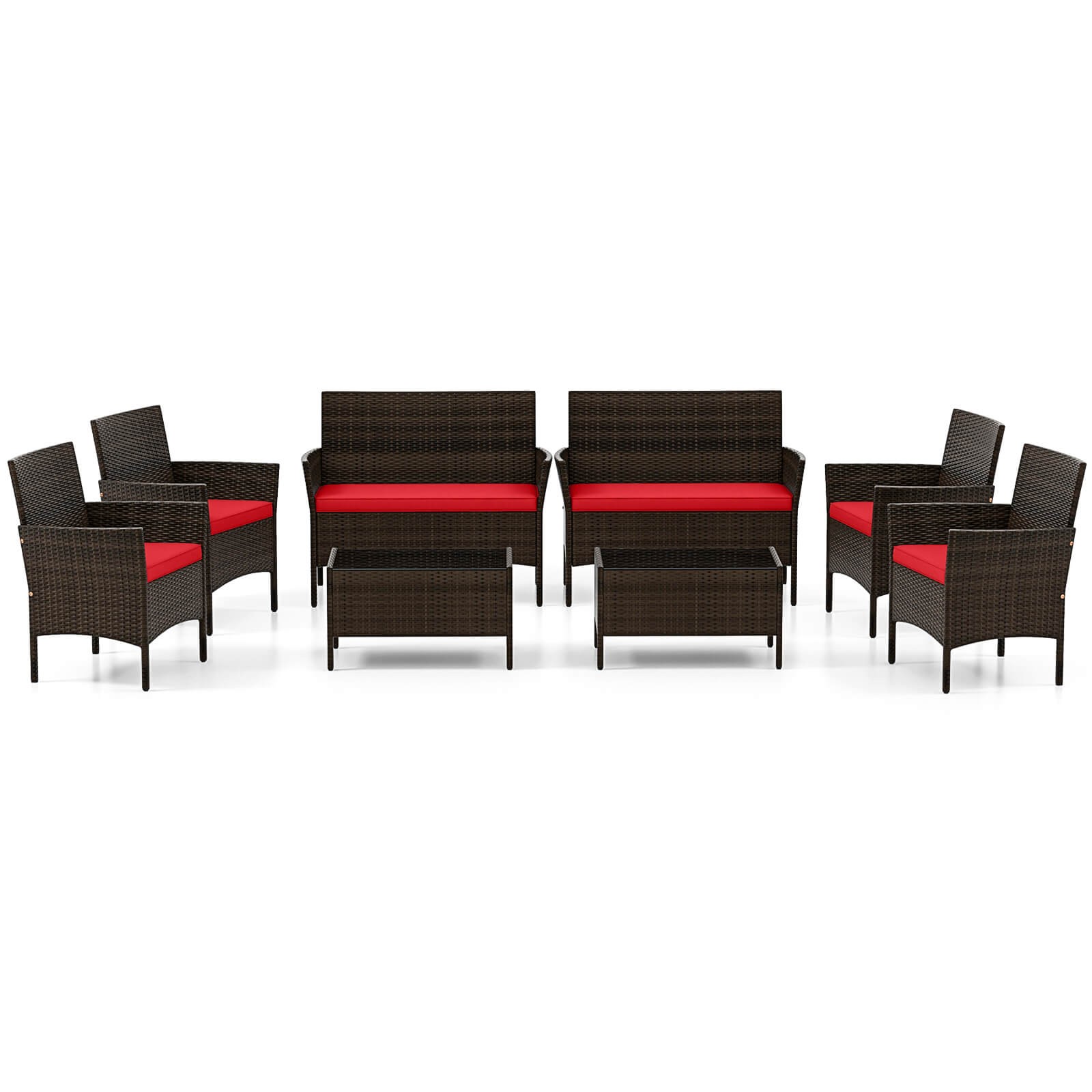 8 PCS Patio Furniture Set w/Washable Cushions and Tempered Glass Coffee Table