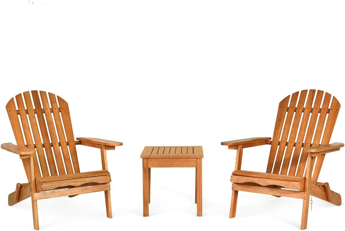 Foldable 3-Piece Eucalyptus Adirondack Chair Set with Side Table