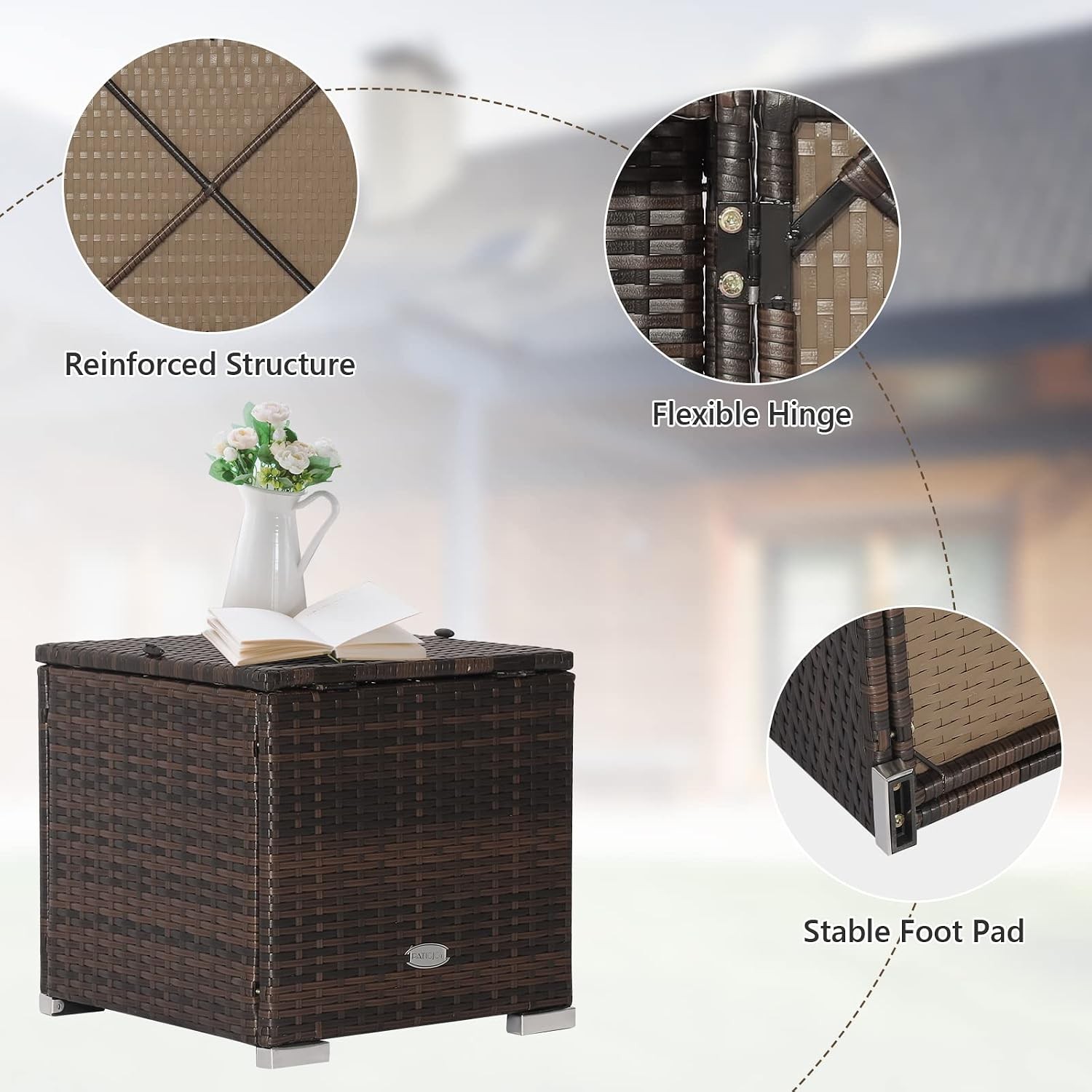 Tangkula 2 Pieces Patio Ottomans,Patiojoy Hand-Woven PE Rattan Side Table(Beige)