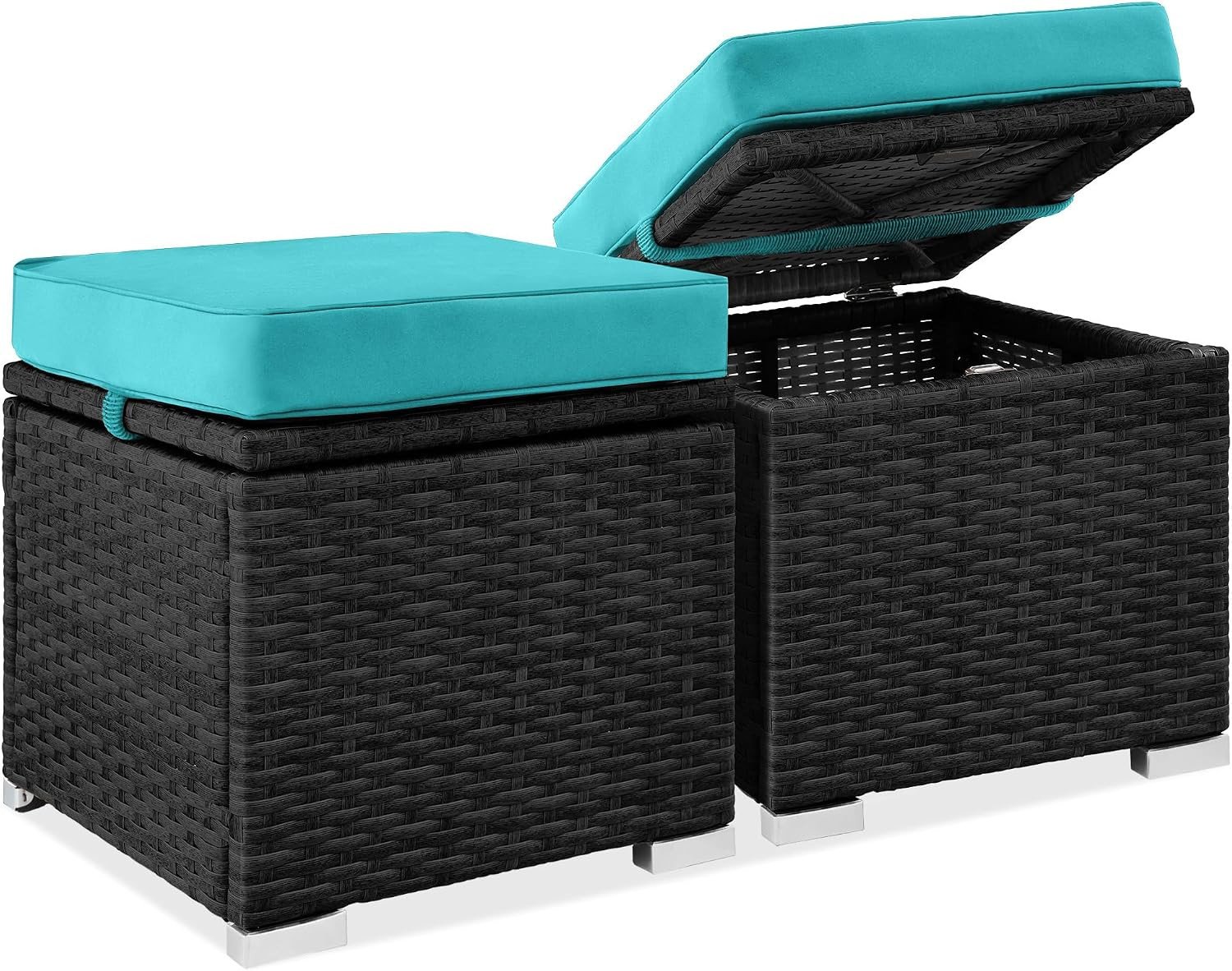 Best Choice Products Set of 2 Wicker Ottomans, Multipurpose Outdoor Furniture fo