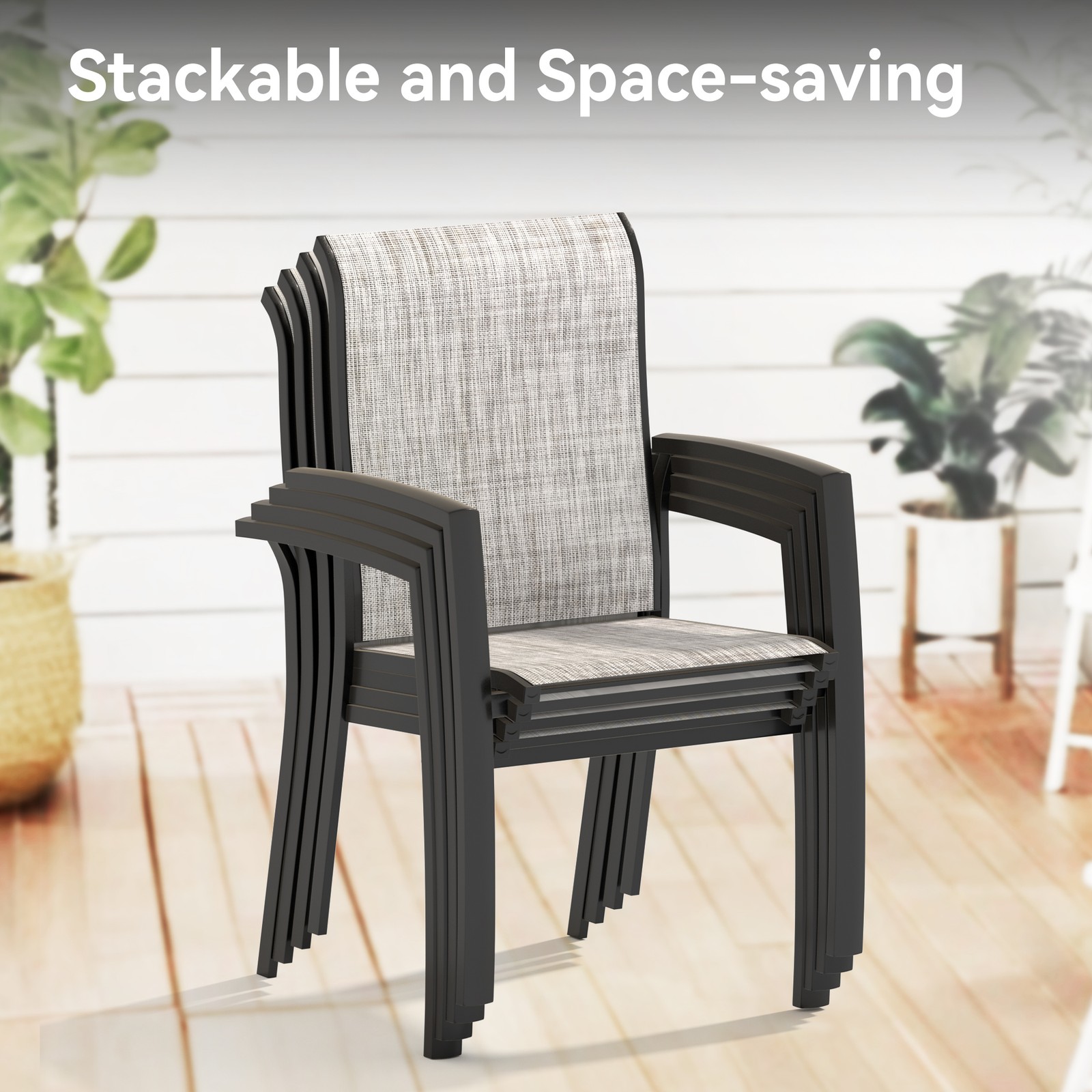 5-Piece Patio Dining Set with 4 Stackable Chairs & 40.6″ Round Table
