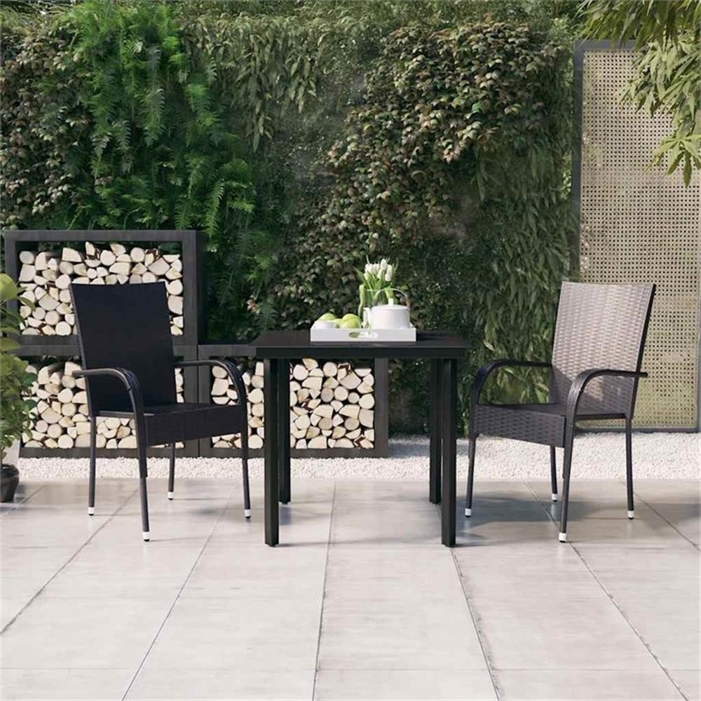 Bowery Hill PE Rattan/Powder-Coated Steel/Glass Garden Dining Set in Black