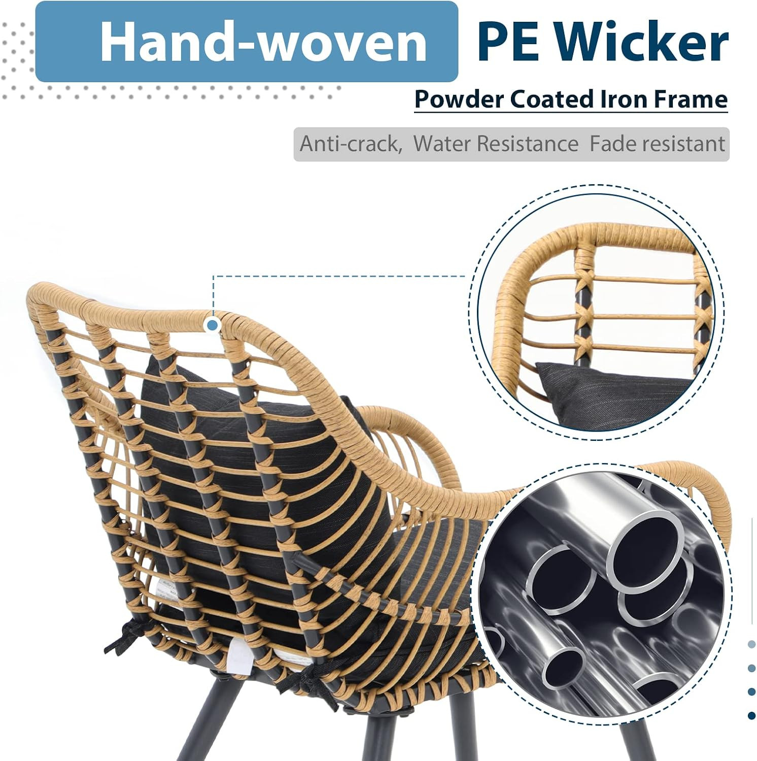 JOIVI Outdoor Patio Wicker Chairs Set of 2, Rattan Dining Chairs with Cushion an