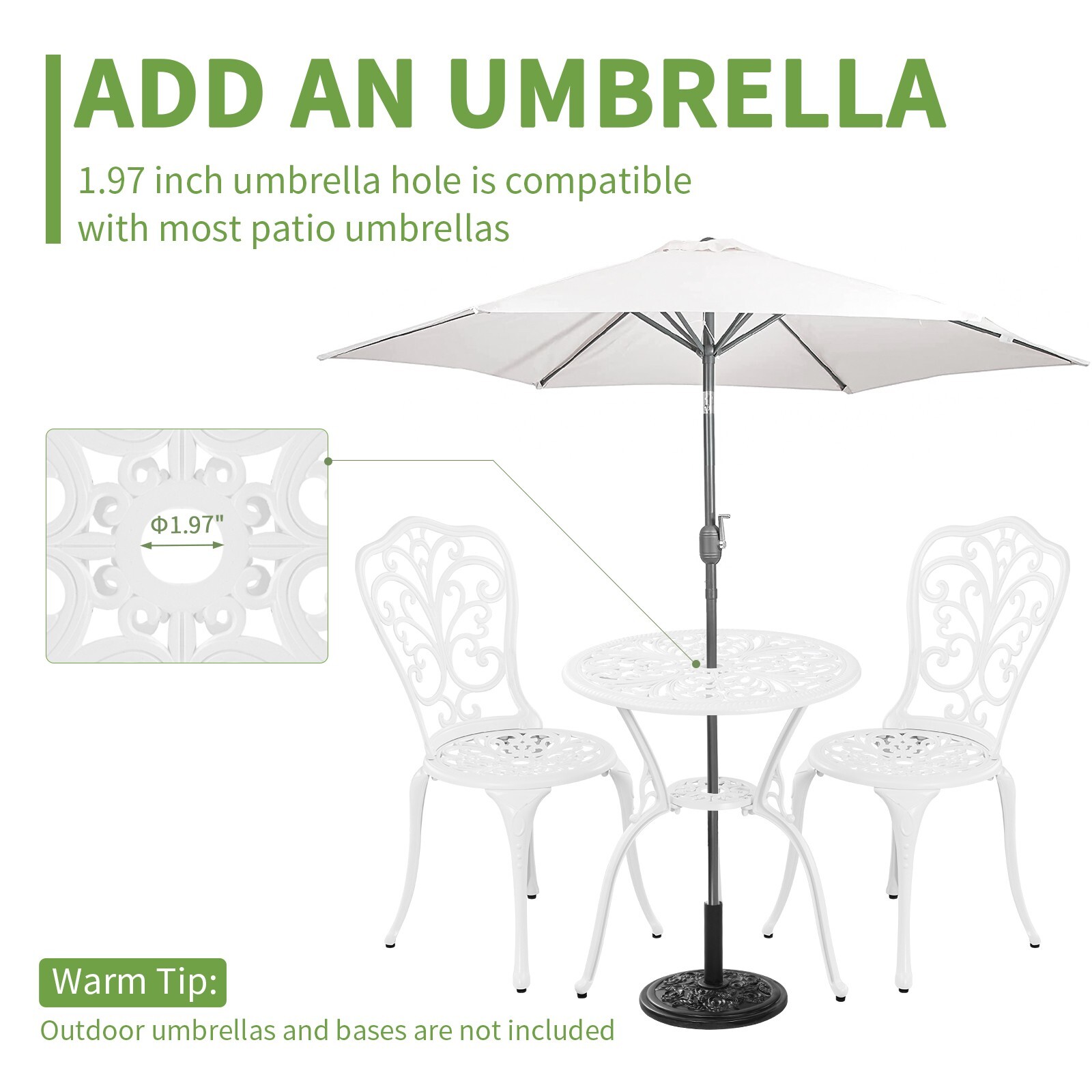 Cast Aluminum Bistro Set 3 Piece Outdoor Patio Table and Chairs Set for Garden