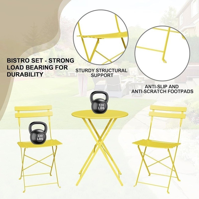 Folding Bistro Table & Chairs Set Small Spaces Patio Dining Outdoor Use