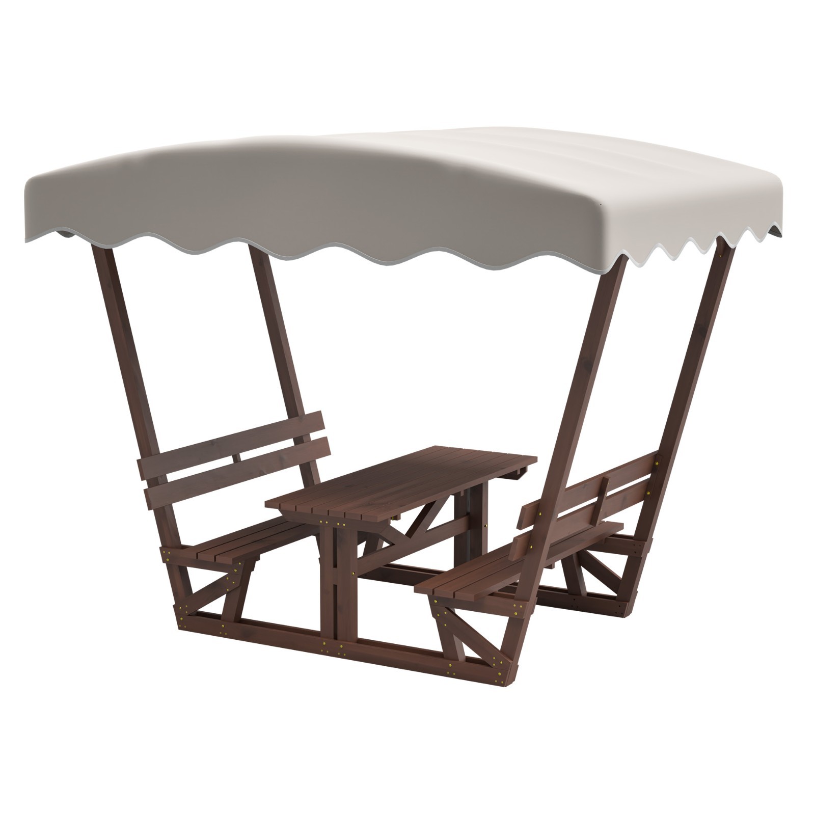 Solid Wood Picnic Table Set w/ Removable Waterproof Canopy, 4-Seater, Brown