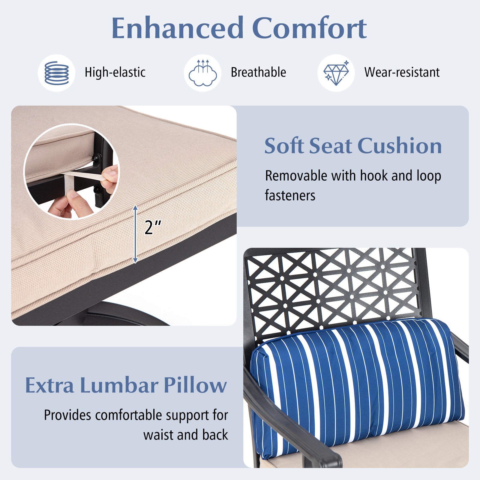 Patiojoy Set of 2 Patio Swivel Bar Stool Chairs Cushioned Pillow Armrest Rocking
