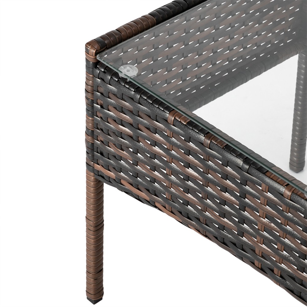 4Pcs Patio Rattan Furniture Set Wicker Sofa Loveseat Chairs Glass Table Outdoor