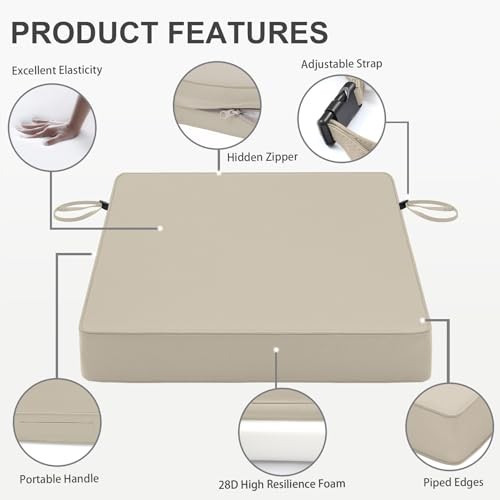 Patio Chair Cushionsch Waterproof Outdoor Seat Cushions 22 x 22 x 3 In Beige