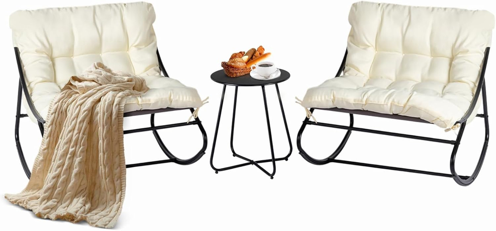Rocking Patio Chairs Set of 2 with Side Table, Heavy Duty 400 LBS Capacity, Padd
