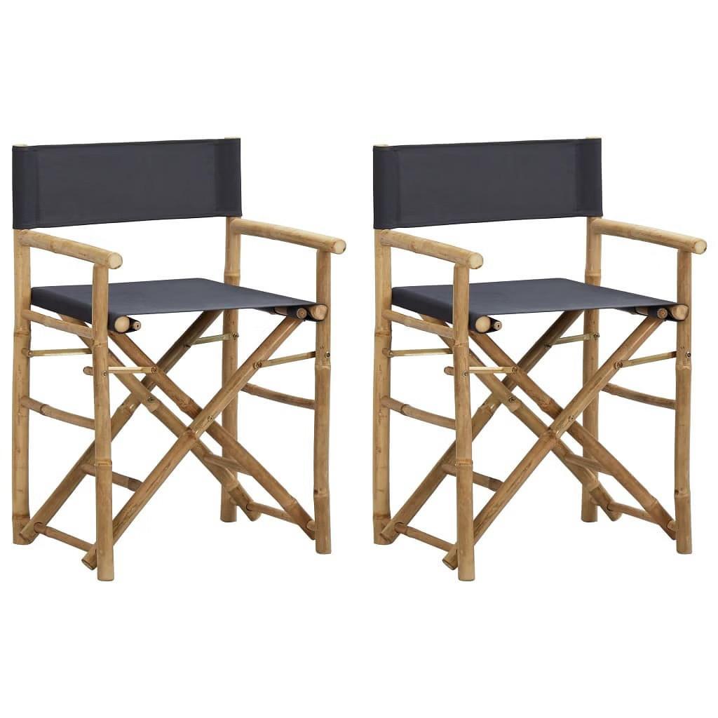 Folding Director’s Chairs 2 pcs Dark Gray Bamboo and Fabric