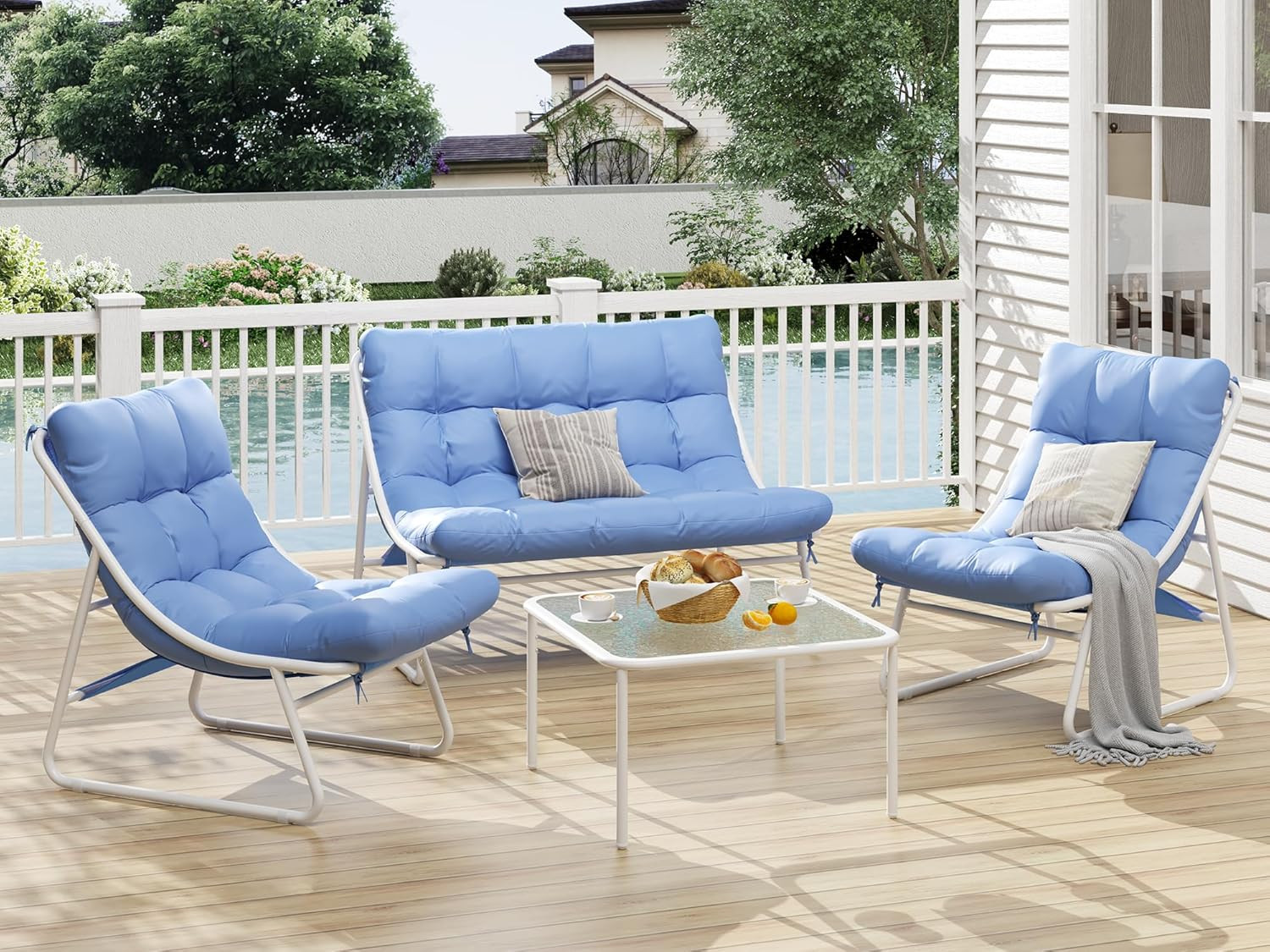 Patio Furniture Set, 4-Piece Outdoor Patio Conversation Set, 2-In-1 Metal Patio