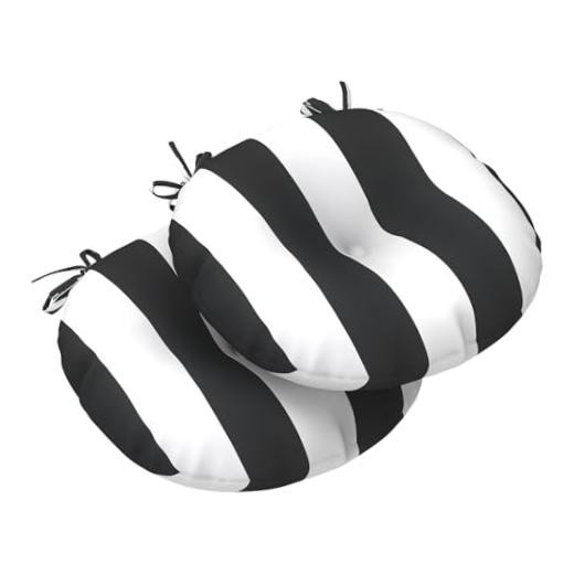 Outdoor Bistro Chair Cushions, 15″x15″x4″ Round Patio Chair Cabana Black