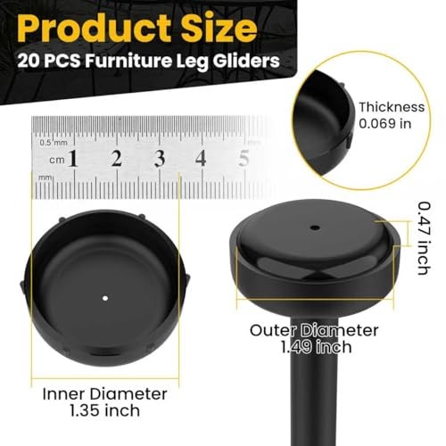 20 Pcs Wrought Iron Patio Furniture Feet Caps, 1-1/2″ Round Black, 20 Pcs