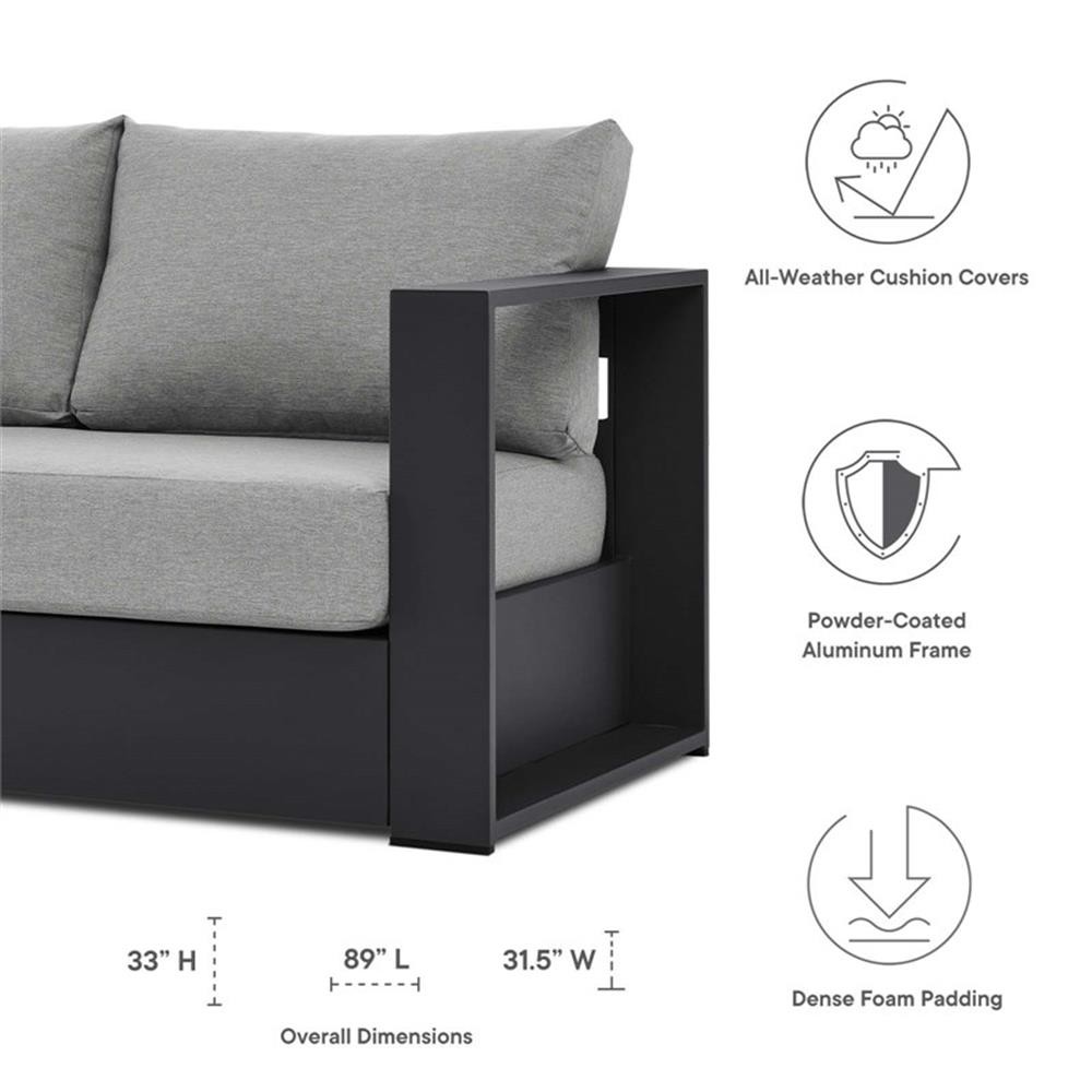 Modway Tahoe Modern Powder-Coated Aluminum/Fabric Outdoor Sofa in Gray