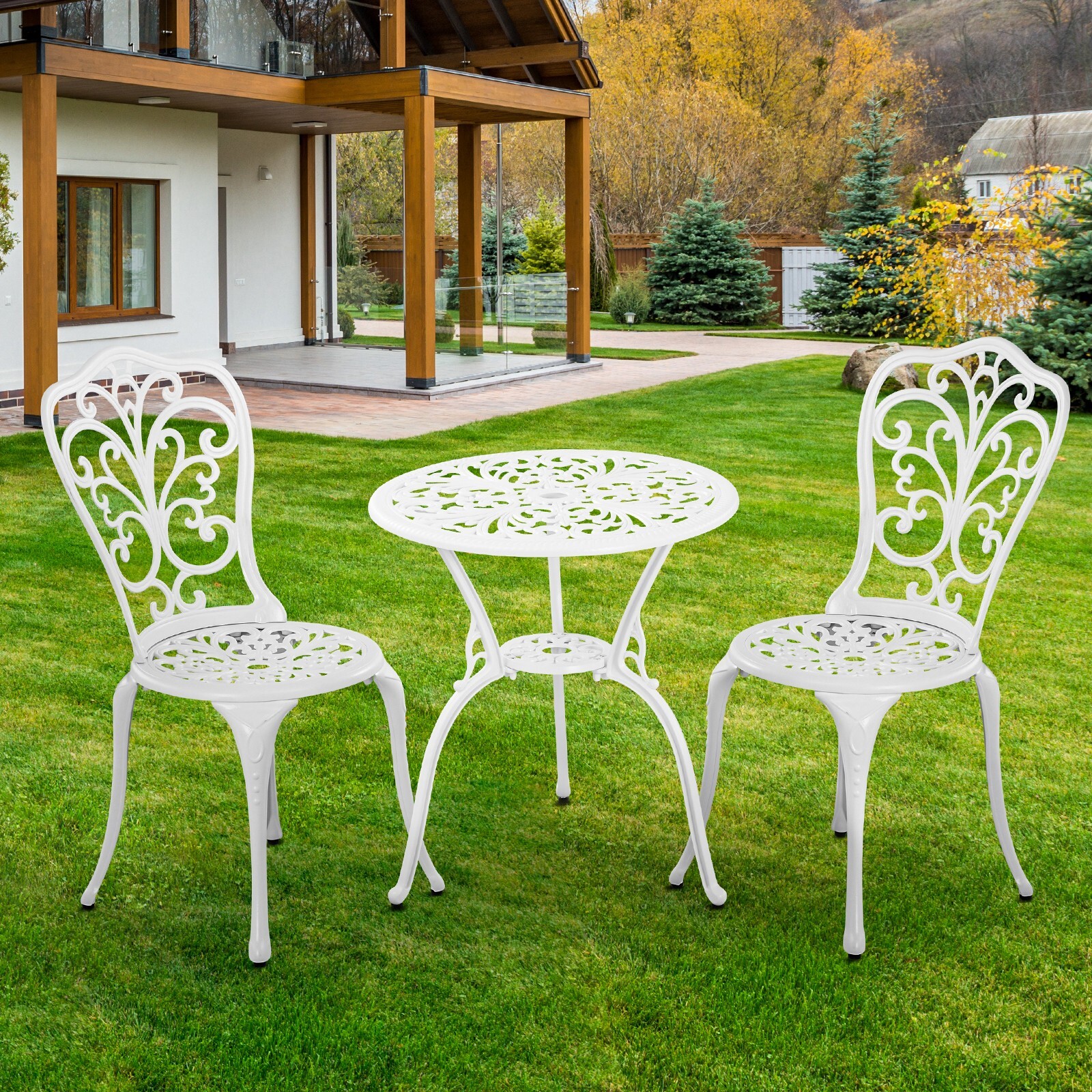 Cast Aluminum Bistro Set 3 Piece Outdoor Patio Table and Chairs Set for Garden