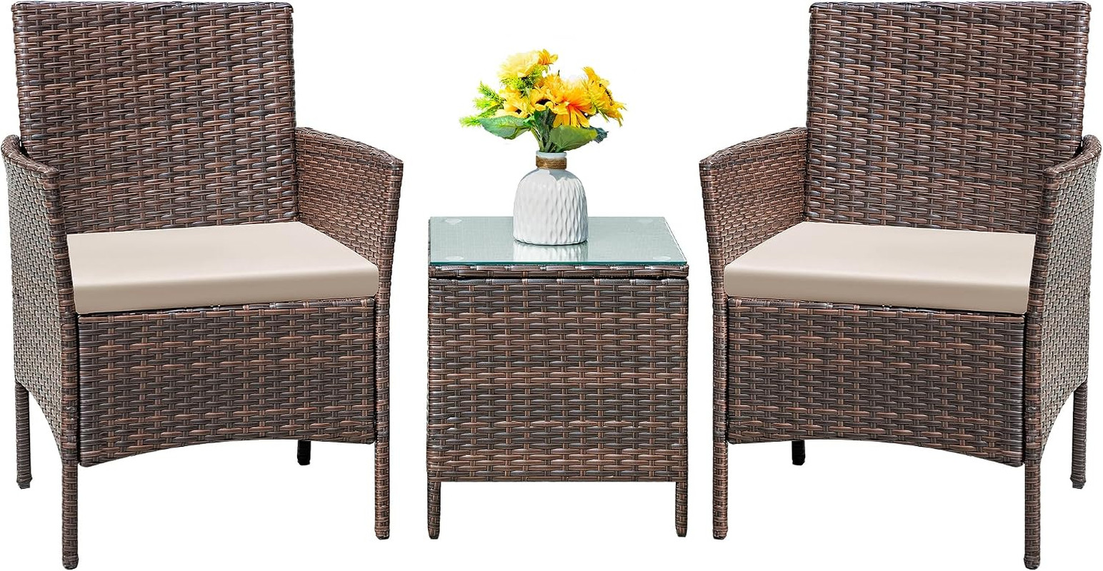 Flamaker Patio Furniture Set 3 Pieces All-Weather Rattan Outdoor Furniture Patio