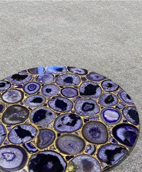 Purple Agate Stone Table Top – Handmade Semi Precious Furniture