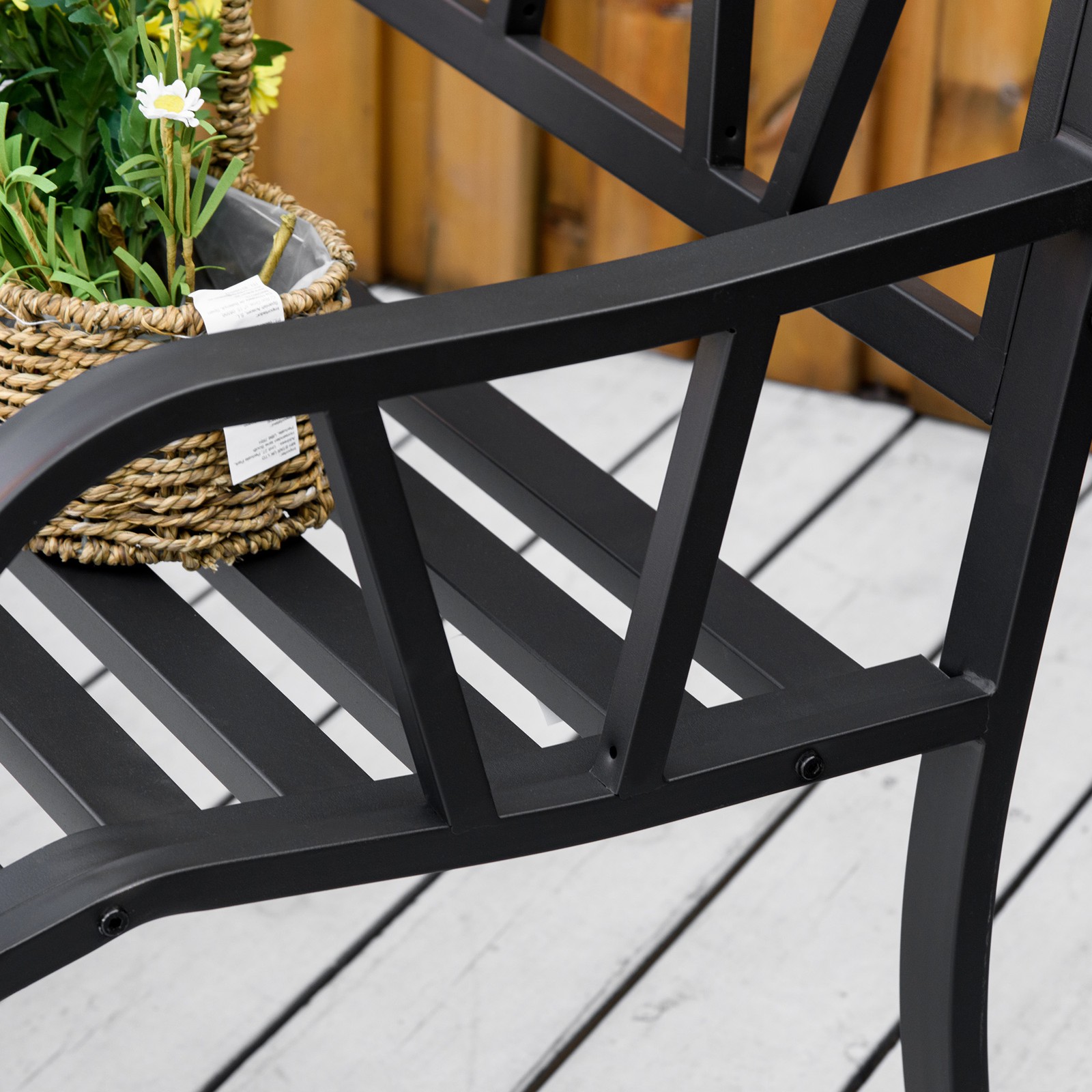 50″ Metal Garden Bench, Black Outdoor Bench for 2 People