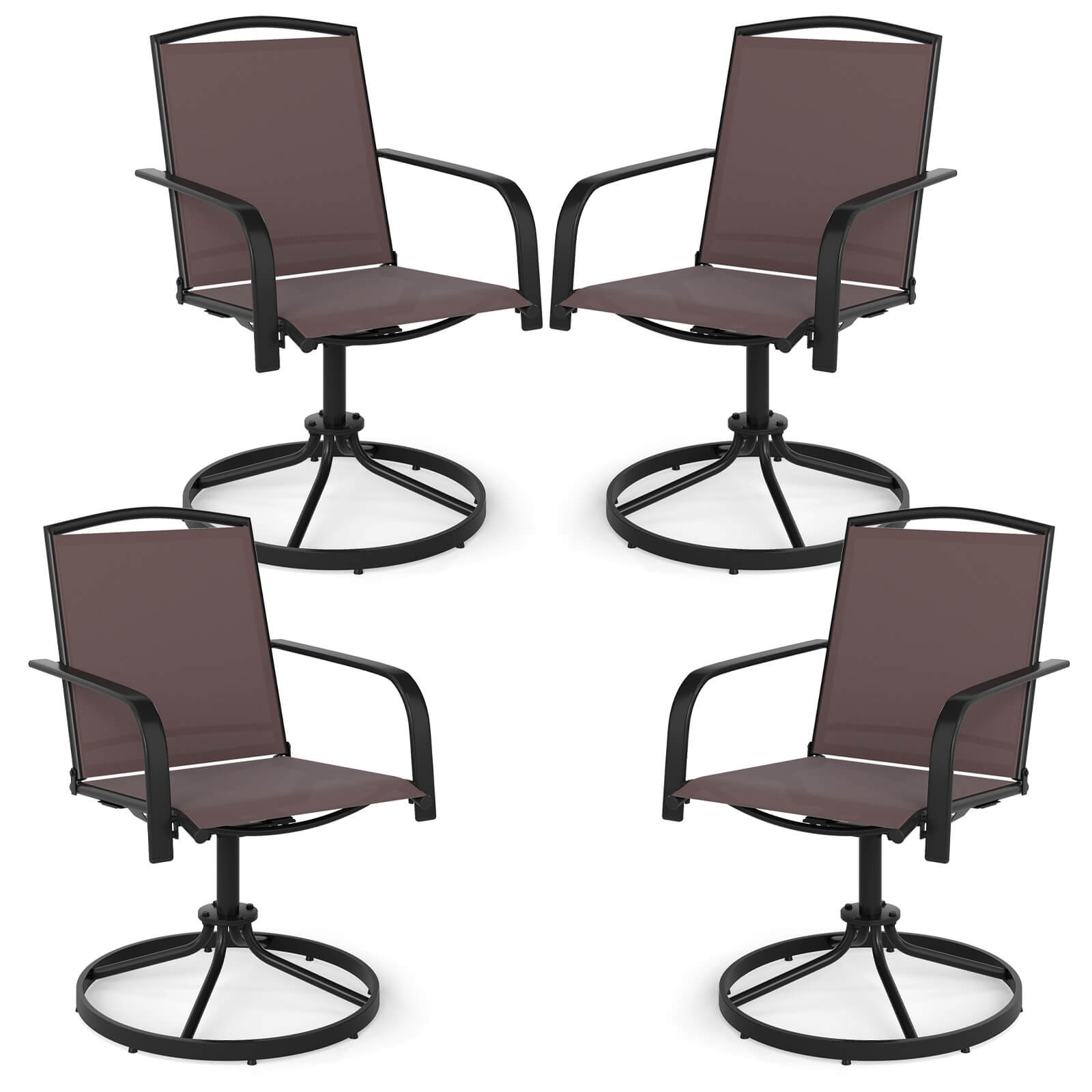 Patio Swivel Chairs Set of 4 w/ High Back & Round Metal Base for Backyard