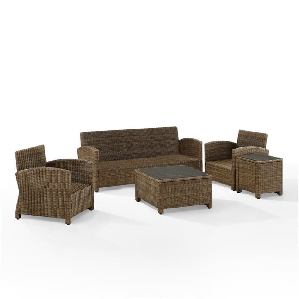 Pemberly Row Modern 5Pc Outdoor Fabric Sofa Set in Gray & Brown