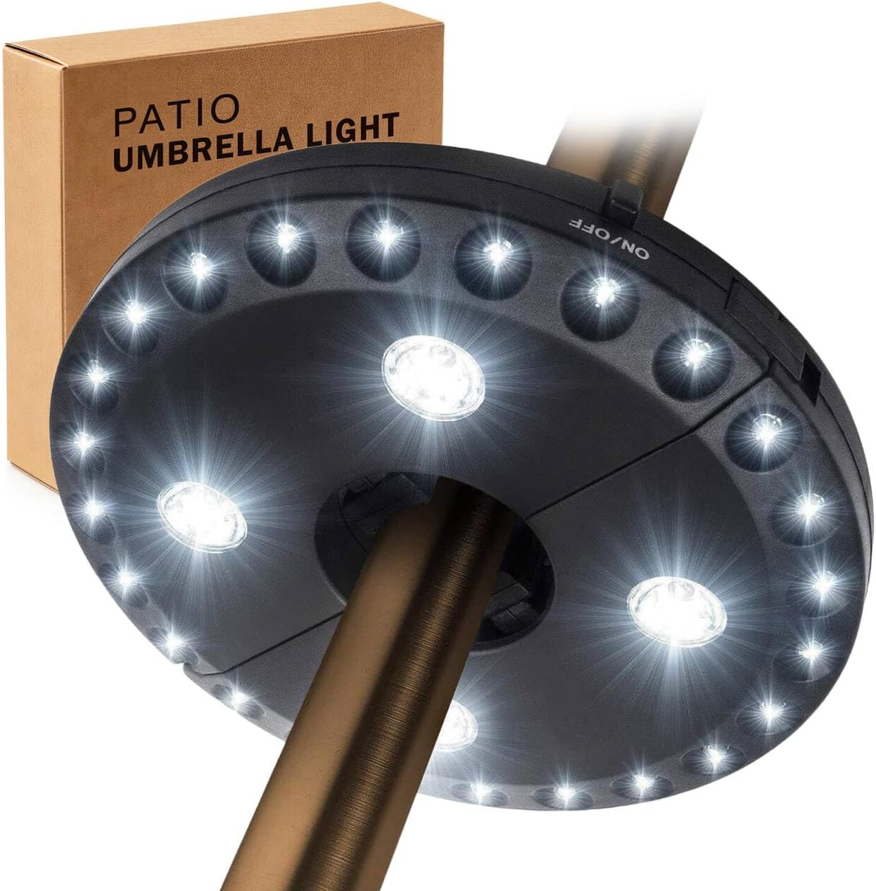 OYOCO Patio Umbrella Light 28 LED Cordless 3 Brightness Modes Outdoor Pole Lamp