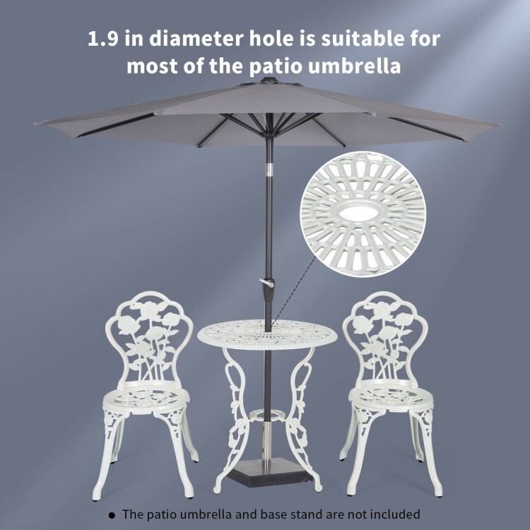 3PCS Patio Cast Aluminum Bistro Furniture Conversation Set Rose Design Outdoor