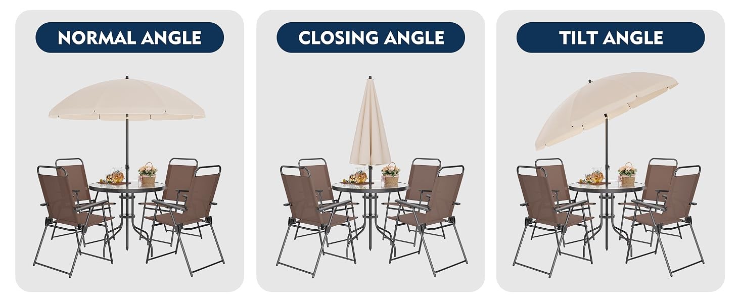 6 Piece Patio Dining Set with Umbrella, Outdoor Furniture Set with 4 Folding