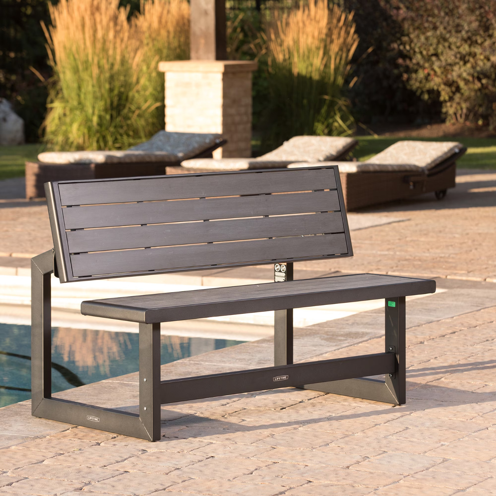 Lifetime Outdoor Durable Polystyrene Convertible Bench, Harbor Gray (60253)