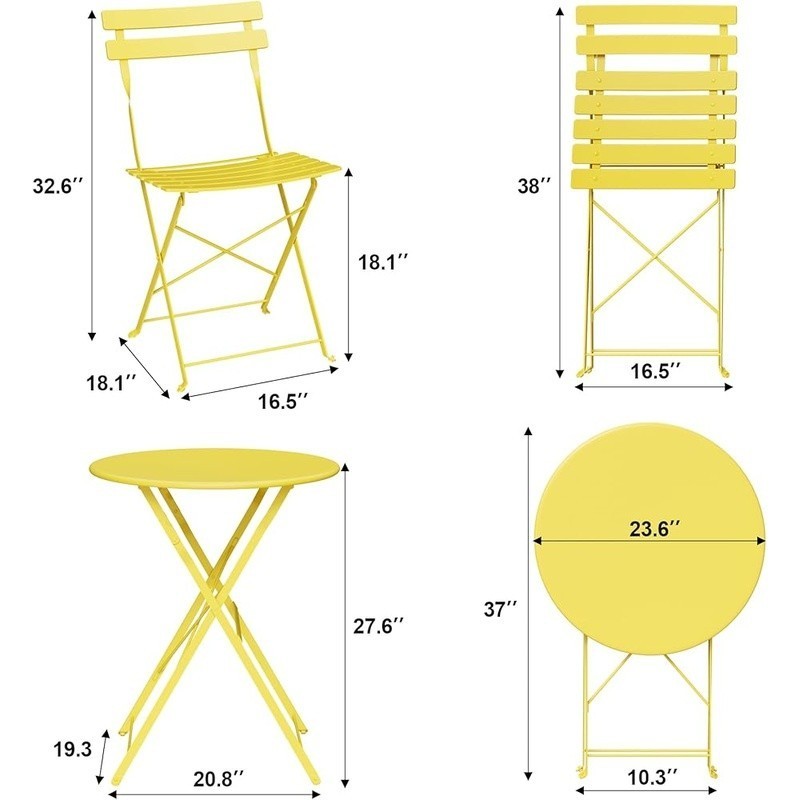 Folding Bistro Table & Chairs Set Small Spaces Patio Dining Outdoor Use