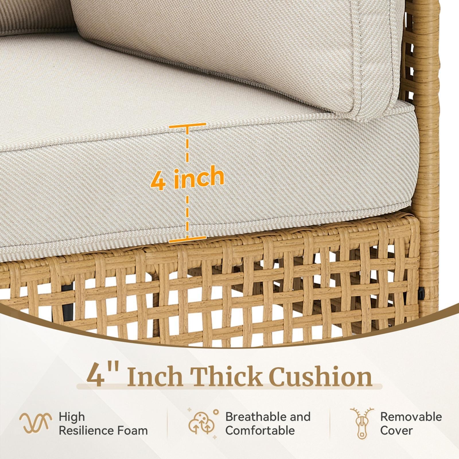 Outdoor Wicker Sofa Boho Patio Sectional Loveseat Furniture Set with Beige