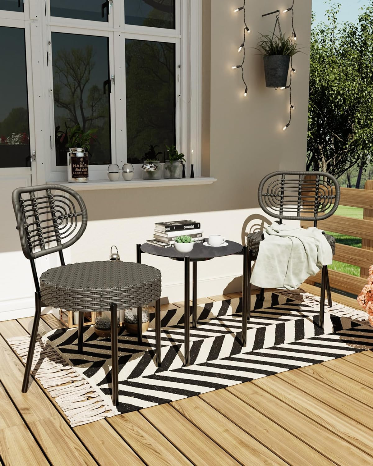 Chic 3-Piece Wicker Patio Bistro Set with Glass Table & Rattan Chairs