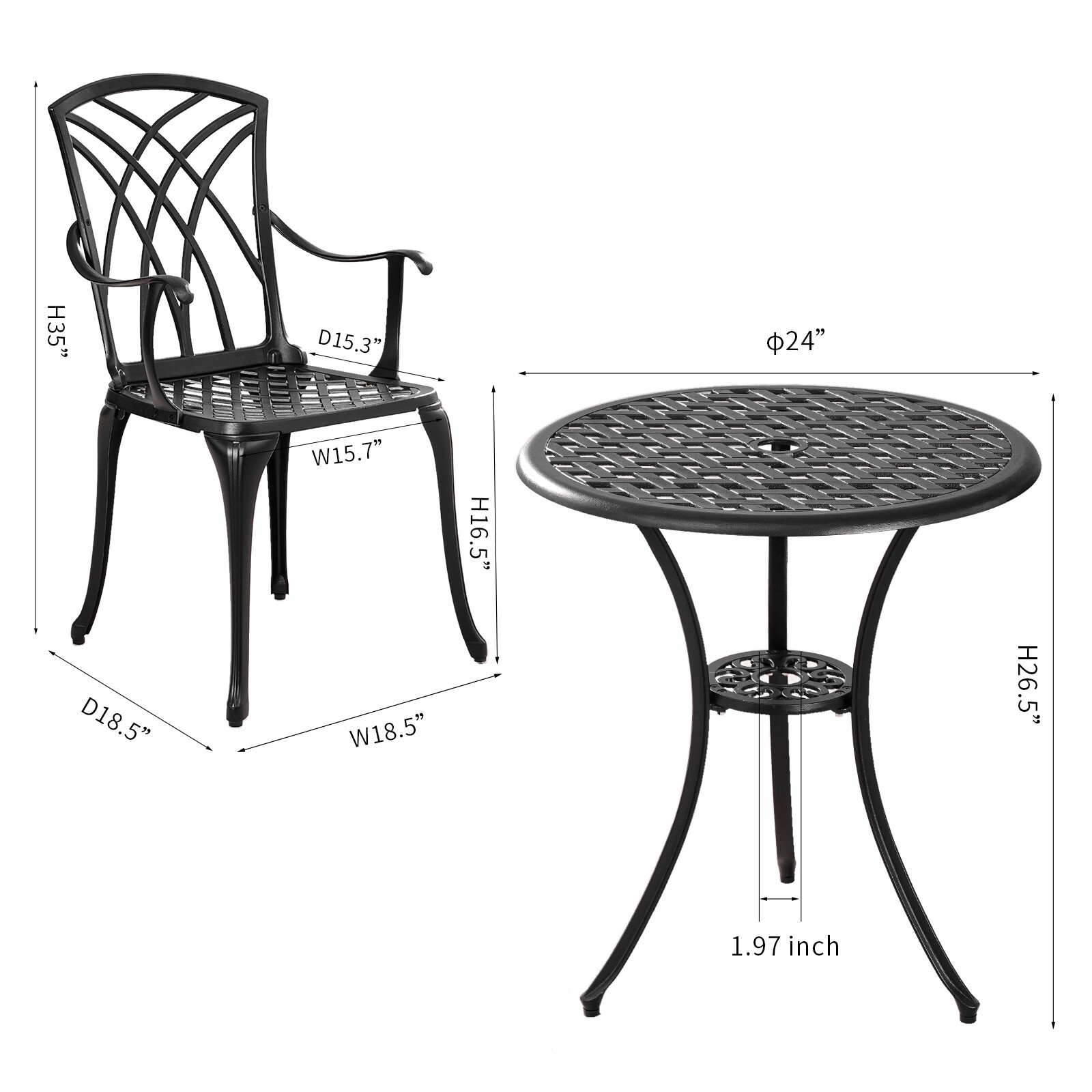 3 PCS Outdoor Cast Aluminum Bistro Sets All Weather Patio bistro Table and Chair