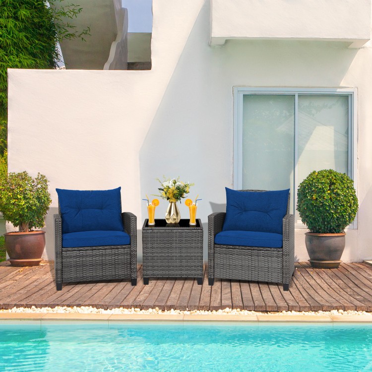 Mix Gray PE Rattan 3-Pc Set with 19.5in Glass Table