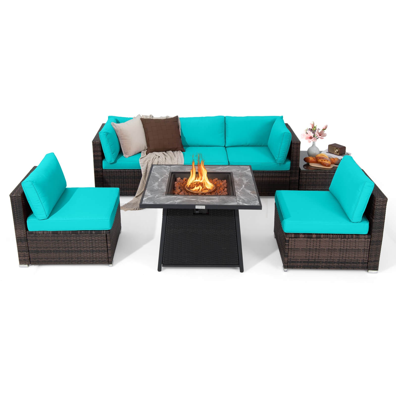 Patio 7 PCS Furniture Set w/ 35″ Propane Gas Fire Pit Table & Waterproof Cover