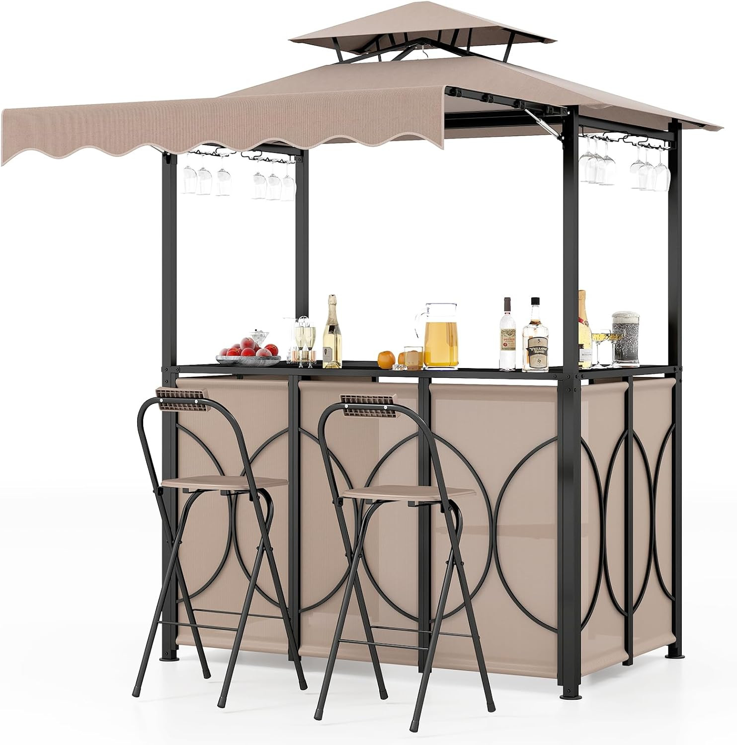Chic 3-Piece Coffee Patio Bar Set with Gazebo & Foldable Stools