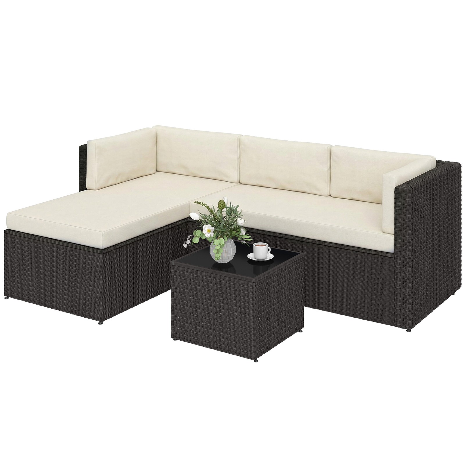 3 Piece Patio Furniture Set, Wicker Outdoor Furniture, Beige
