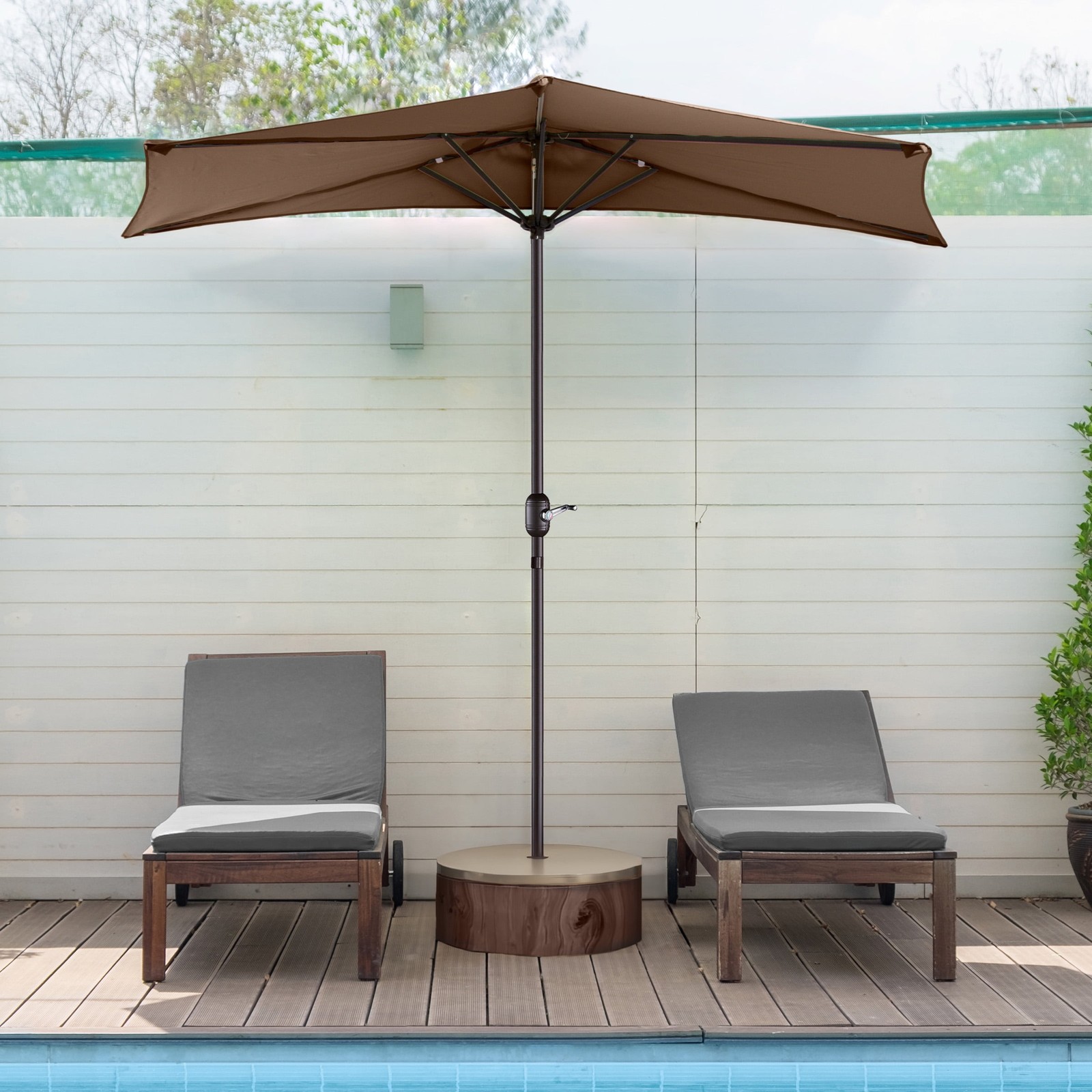 9FT Outdoor Half Patio Umbrella – Balcony Furniture, Brown
